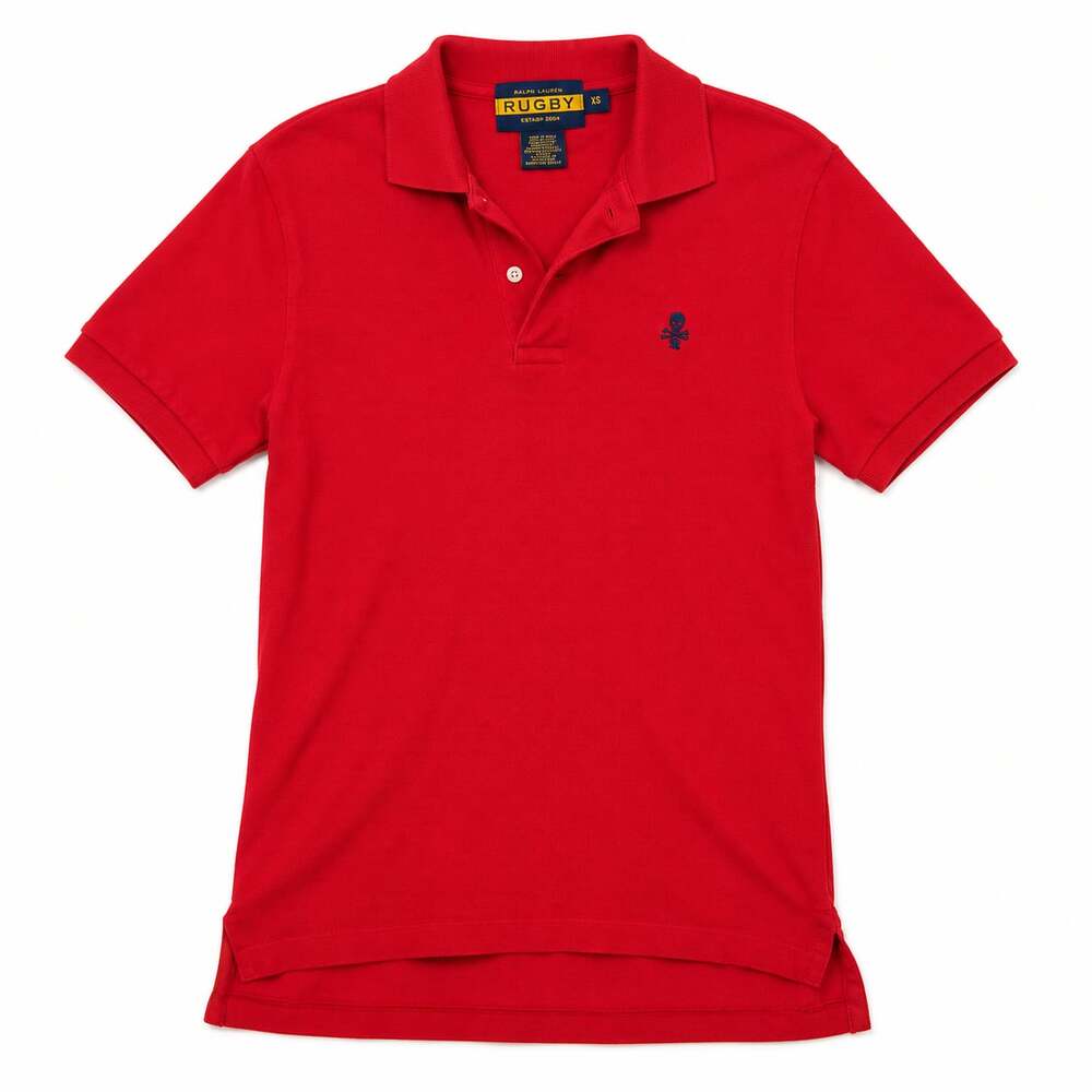 Ralph Lauren Rugby Red Short Sleeve Polo Shirt with Skull and Crossbones Logo
